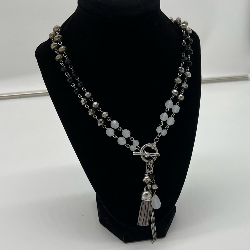 Mixed Media Leather/Chain/Beading Bohemian Necklace